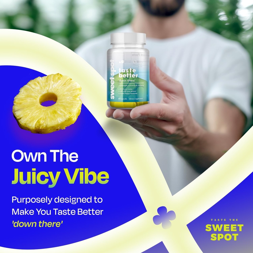 Pineapple Probiotics for Men – 500mg Sweet Spot Formula with Pineapple Extract, Cranberry & Cinnamon, Supports pH Balance & Freshens Taste, 60 Capsules, Made in The USA 6