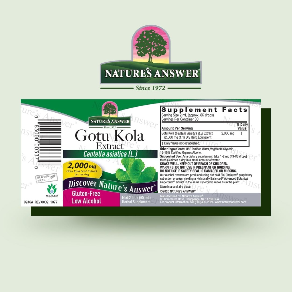 Nature's Answer Gotu Kola Herb with Organic Alcohol, 2-Fluid Ounces 3