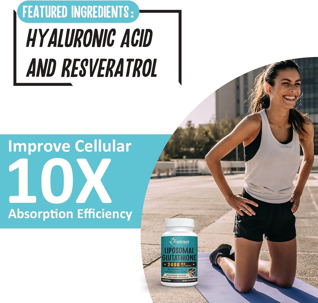2400 MG Liposomal Glutathione Softgels, Max Absorption, Active Form L-Glutathione Reduced (GSH), with Hyaluronic Acid, Resveratrol, Master Antioxidants for Detox, Brain, Immune System, 480 Softgels 5
