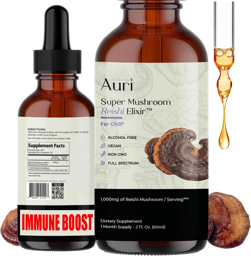 Auri Reishi Super Mushroom Elixir - Immune Booster and Stress Support Supplement to Achieve Deeper Sleep - Reishi Tincture 60ml 2