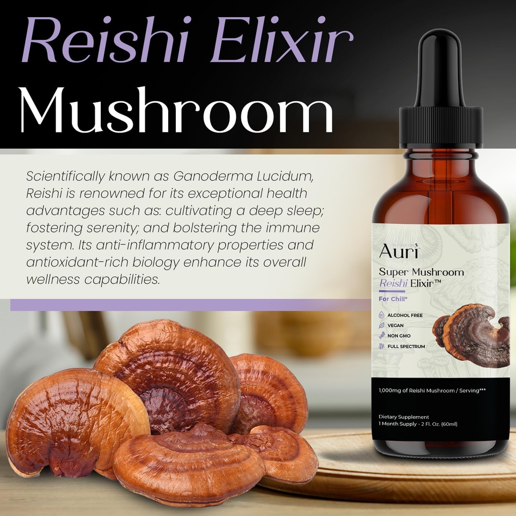 Auri Reishi Super Mushroom Elixir - Immune Booster and Stress Support Supplement to Achieve Deeper Sleep - Reishi Tincture 60ml 5