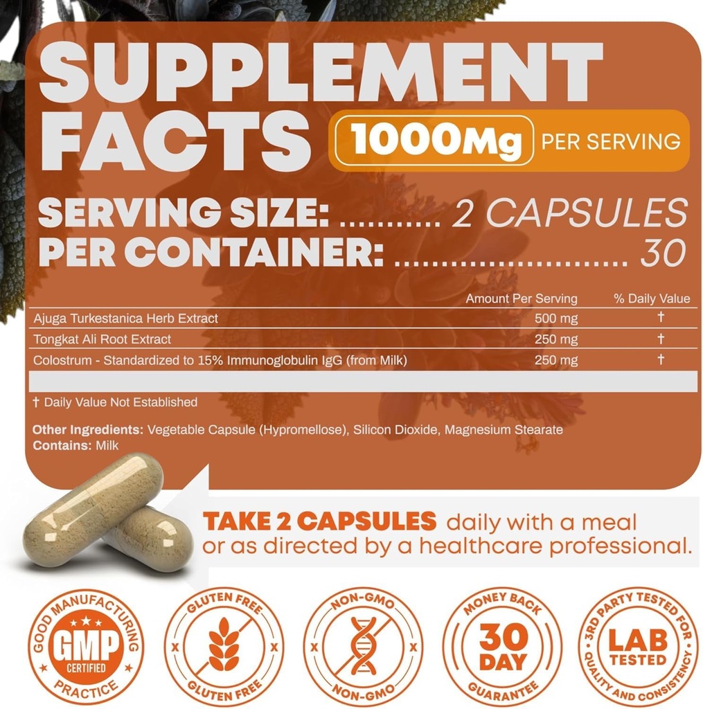 TUDCA+ Fadogia Agrestis+ Turkesterone & Tongkat Ali Fadogia Agrestis Potent Extract to Increase Energy, Digestive Health, Inflammation, Lean Muscle Growth & Recovery (60 Capsules) 6