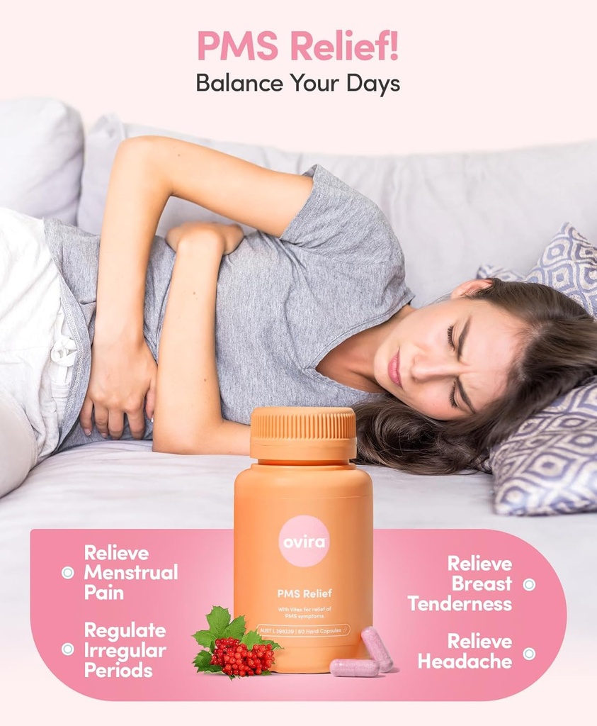 OVIRA PMS Supplement for Women | Vitex Berry Extract for Period Cramps, Mood Support and Breast Tenderness | Female Hormone Balance Supplement | Vegan & Cruelty Free - 60 Capsules 3