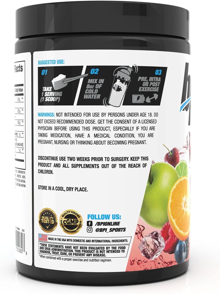 BPI Sports Best Aminos - BCAA Powder Post Workout & Glutamine Recovery Drink with Branched Chain Amino Acids for Hydration & Recovery, for Men & Women - Fruit Punch - 25 Servings (Pack of 5) 5