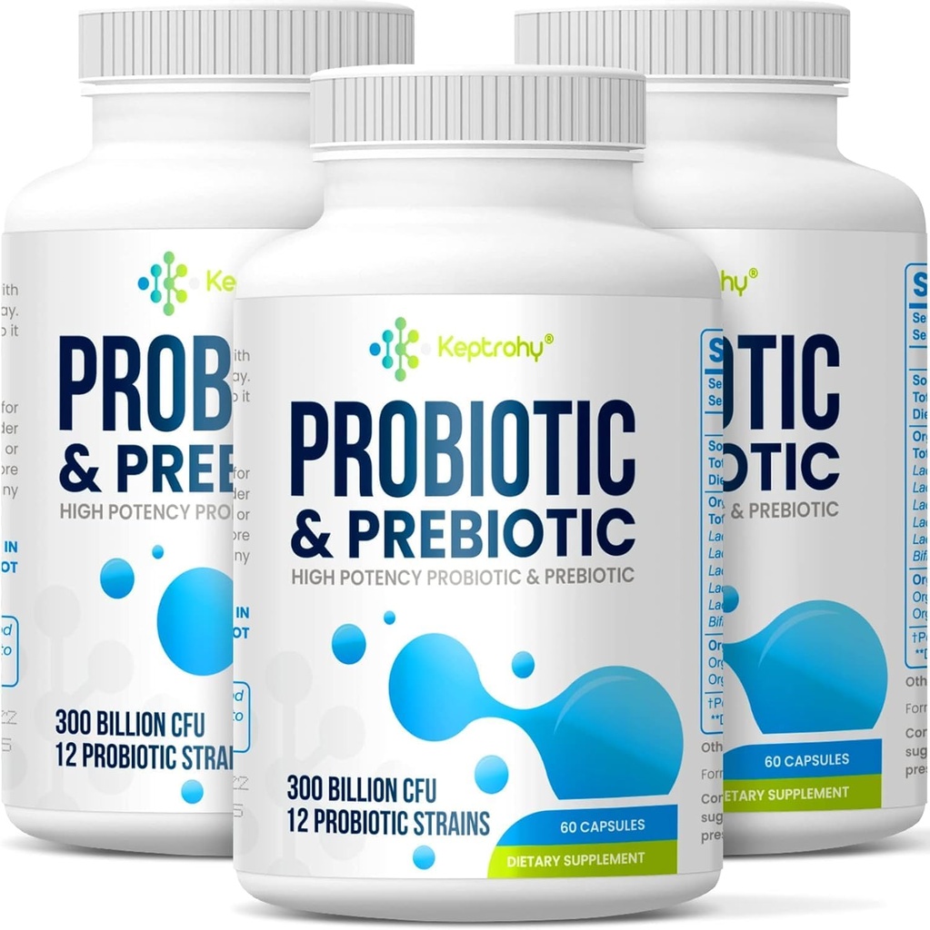Probiotics for Women & Men, 300 Billion CFU Probiotics from 12 Strains + Organic Prebiotics Blend for Daily Digestive, Immune, Gut, Bloating, Gut Health for Women & Men, Shelf Stable - 180 Capsules 2