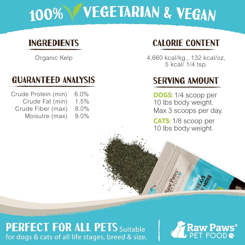 Raw Paws Organic Kelp Powder for Dogs & Cats (16-Ounce) - Supports Thyroid, Digestive & Immune Health - Dried Sea Kelp for Dogs - Seaweed Powder Supplement 4