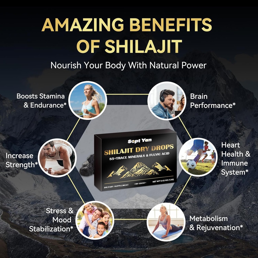 Shilajit Pure Himalayan Organic Dry Drops Shilajit Resin Supplement (60 Tablets - 200mg Each), Shilajit for Men Women with 85+ Trace Minerals & Fulvic Acid for Energy, Immunity, Brain Support 5