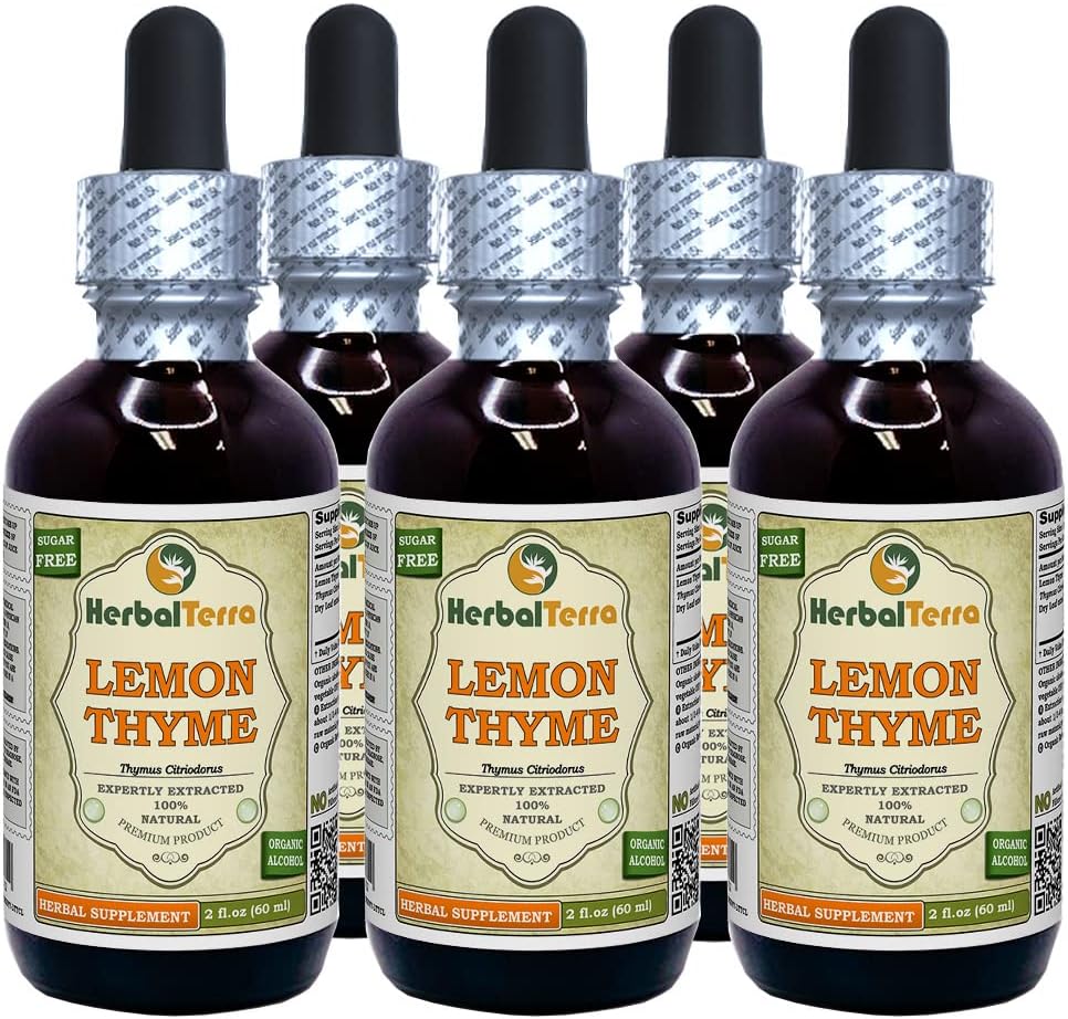 Lemon Thyme (Thymus x Citriodorus) Glycerite, Organic Dried Herb Alcohol-Free Liquid Extract (Brand Name: HerbalTerra, Proudly Made in USA) 2x2 fl.oz (2x60 ml) 4