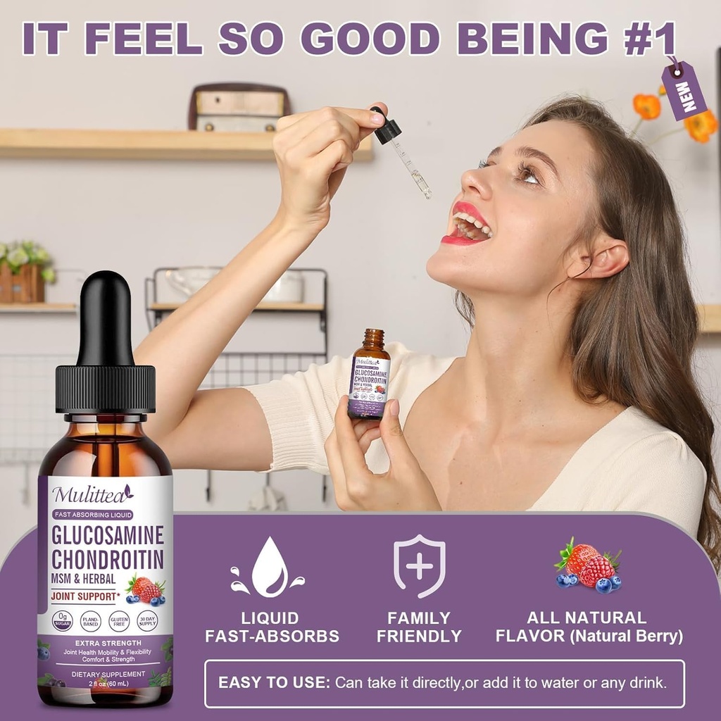 Glucosamine Chondroitin MSM Liquid Drops-w/Elderberry, Boswelia &Hyaluronic Acid-Extra Strength Joint Support Supplement for Mobility, Flexibility & Bones,High Absorption,60ml (2 fl oz) 4