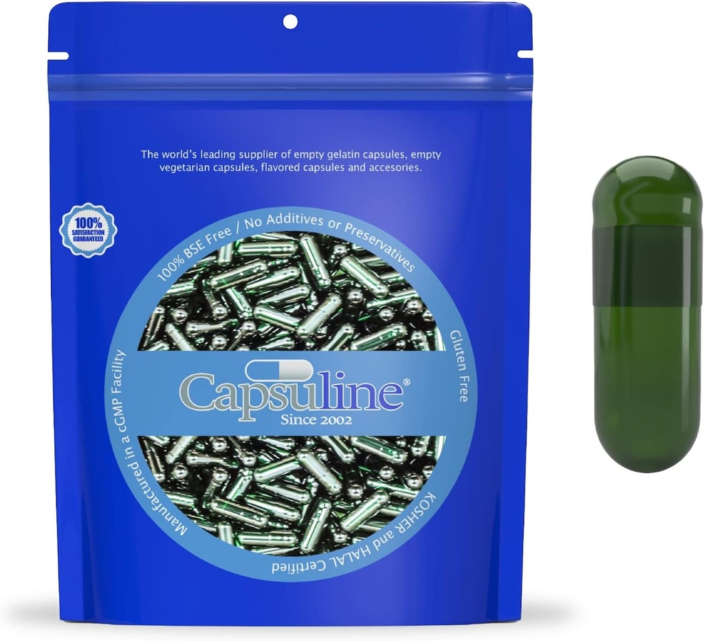Capsuline Chlorophyll Vegetarian Empty Capsules Size 0 Green/Green 2