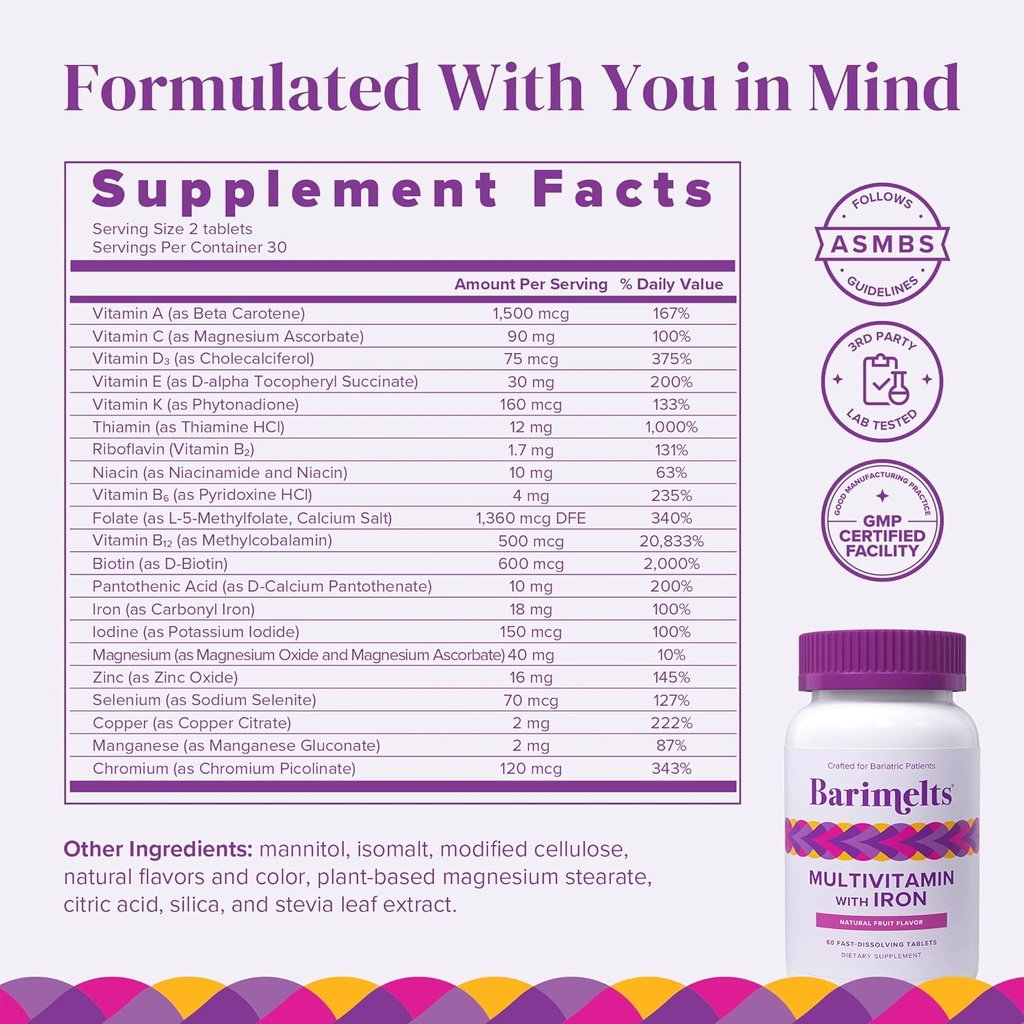 BariMelts Bariatric Feel-Good Pack - Multivitamin with Iron, Biotin, and Vitamin B1 5