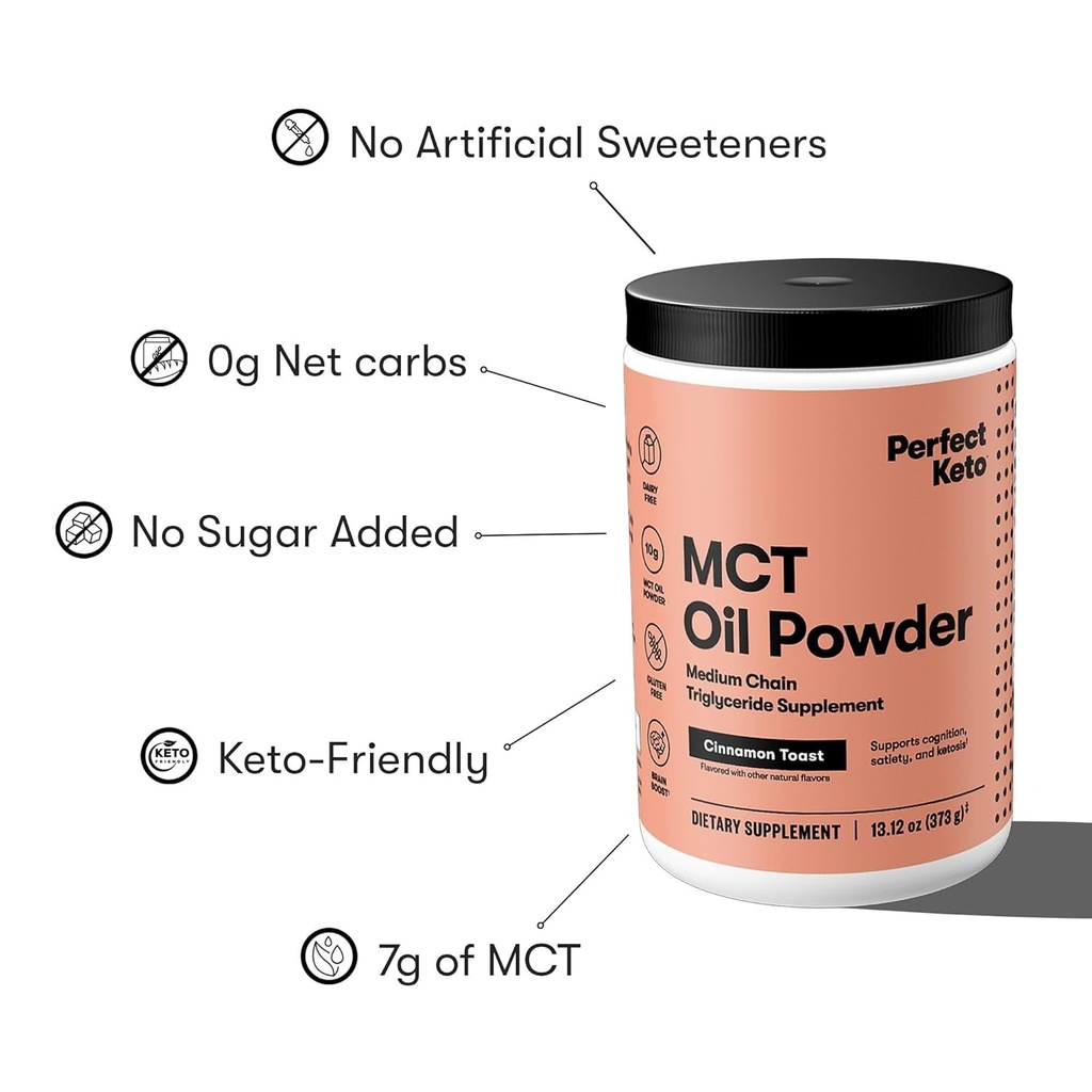 Perfect Keto 7g MCT Oil Powder, Medium Chain Triglycerides Supplement, Non Dairy Coffee Creamer for Keto Diet, Ketogenic MCT Oil Mix for Coffee, Smoothie, Protein Shakes, Cinnamon Toast, 30 Servings 6