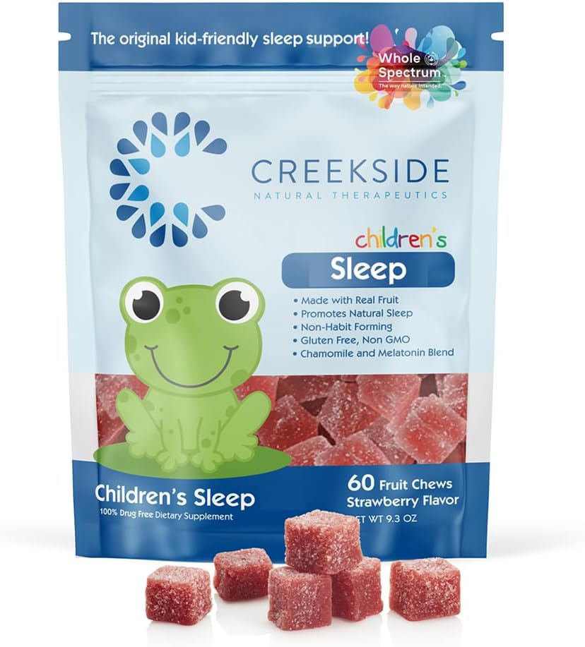 Creekside Naturals Children’s Sleep Real Fruit Chews, 0.5 mg Melatonin Sleep Supplement with Chamomile, Pediatrician Formulated Vegan Gummies, Strawberry Flavor, 60 Fruit Chews 2