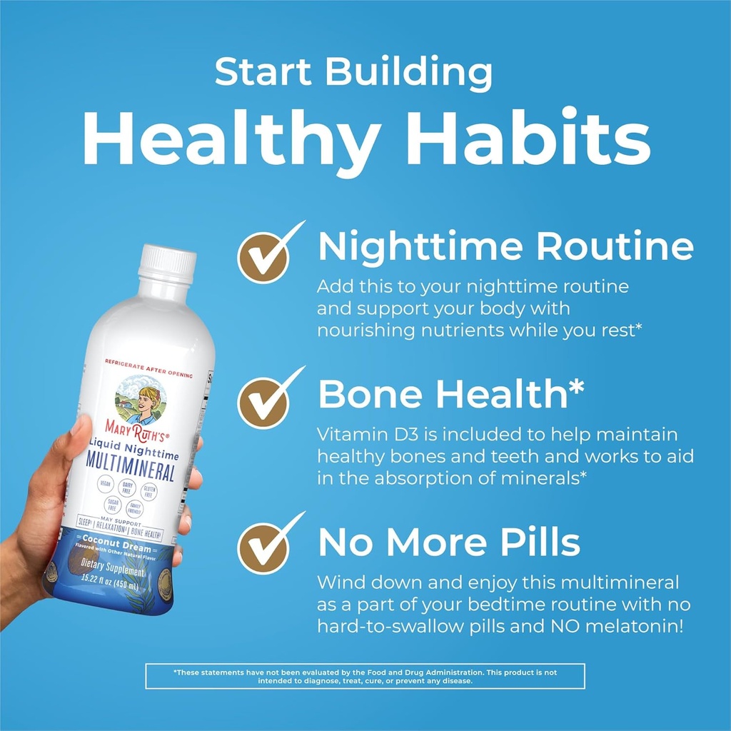 MaryRuth's Liquid Nighttime Multimineral (Coconut, 32oz) & Women's Multivitamin + Hair Growth Liposomal (Peach) | Clean Label Project Verified® | Vegan | Beauty, Bedtime Routine, & Overall Health 3