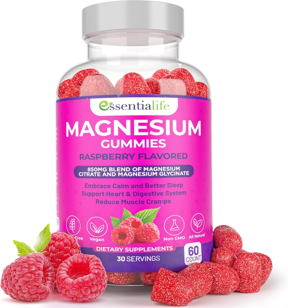 Magnesium Gummies 2 Packs Essentialife 100mg Per Serving - Blend of Magnesium Citrate & Magnesium Glycinate - Supports Healthy Digestion - Stay Calm & Energetic with Magnesium Supplements for Sleep 2