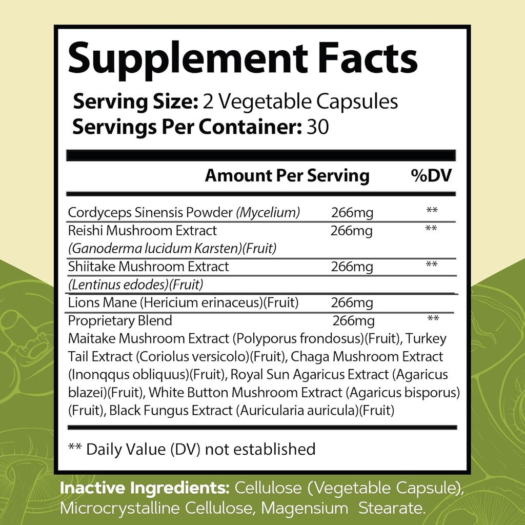 Mushroom Almaneac Nootropics Brain Support Supplement, Boosts Energy, Focus, Immune Support - with Lions Mane, Cordyceps, Turkey Tail, Shiitake Mushrooms - 60 Capsules 3