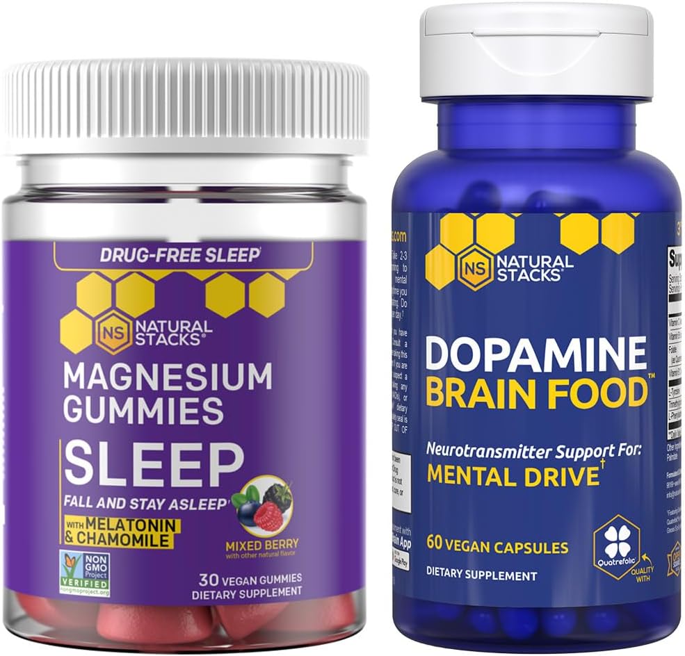 NATURAL STACKS Dopamine Brain Food + Sleep Magnesium Gummies Bundle - Supports Mental Drive & Sleep* - 90 Total Pieces 2