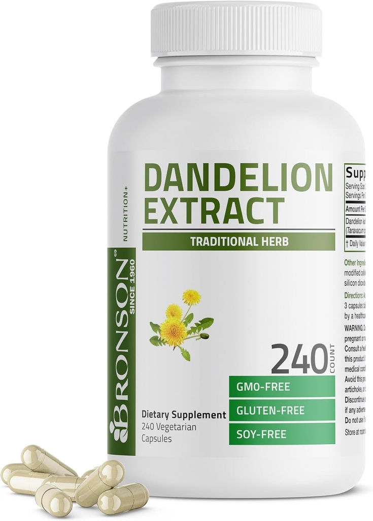 Bronson Dandelion Root High Potency Supplement, Supports Overall Good Health & Well-Being, Traditional Diuretic Herb - Non-GMO, 240 Vegetarian Capsules 2