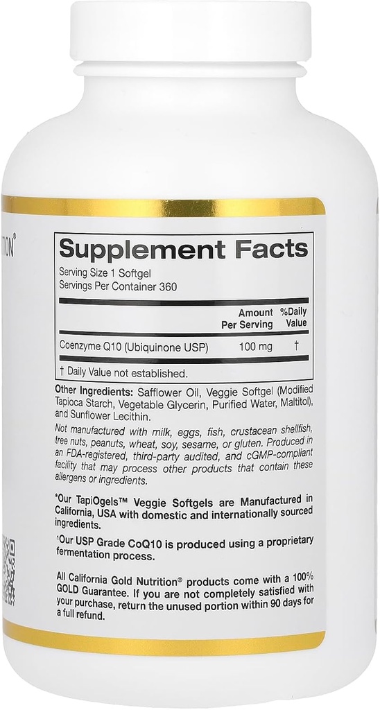 California Gold Nutrition CoQ10 100 mg, Coenzyme Q10 Ubiquinone USP, Supports Mitochondrial Function, 360 Veggie Softgels 3