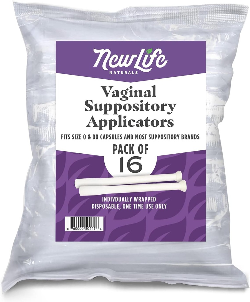 NewLife Naturals Disposable Plastic Vaginal Suppository Applicators - Fits Most Boric Acid Suppositories, Pills, Tablets, and Size 0 and 00 Capsules - pH Balance and Feminine Health - Pack of 16 2