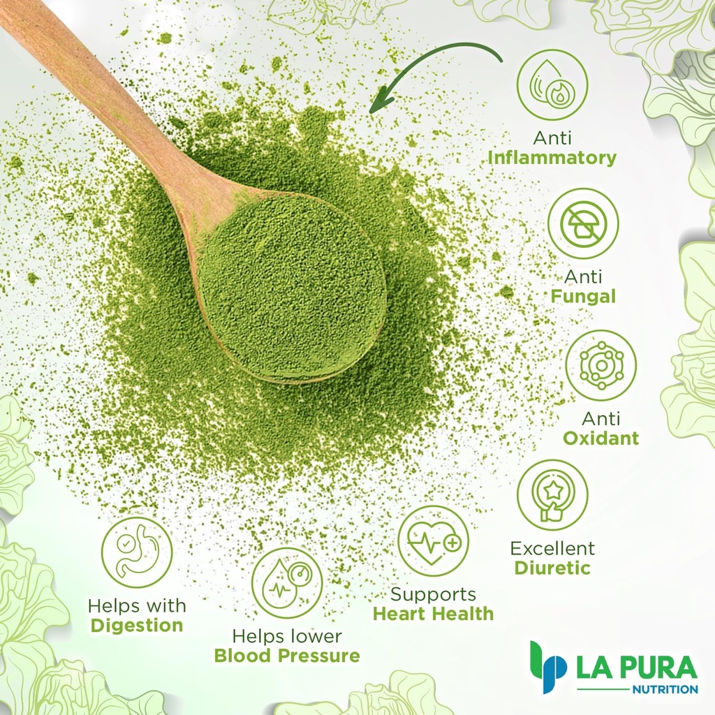 LaPura Organic Celery Powder - Pure Celery Juice Powder for Gut Health Support - Plant Based Green Superfood for Smoothies, Juices, and Recipes - Travel Friendly and Gluten Free, 30 Servings, 6.35 oz 6