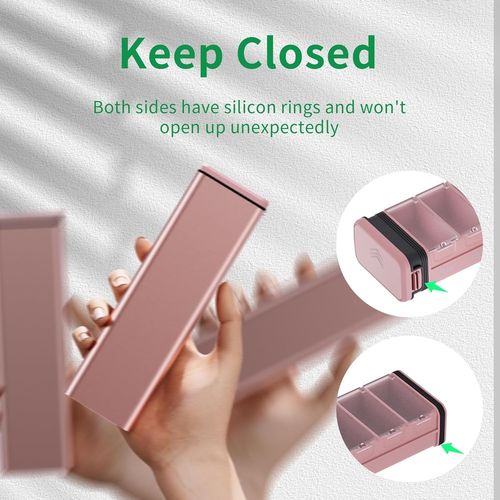 7 Day Weekly Metal Pill Organizer for Travel, Kursoaya Premium Aluminum Daily Pill Box, Cute Portable Pill Case, Large Capacity Pill Holder for Supplements, Pills, Vitamins, Medicine 6