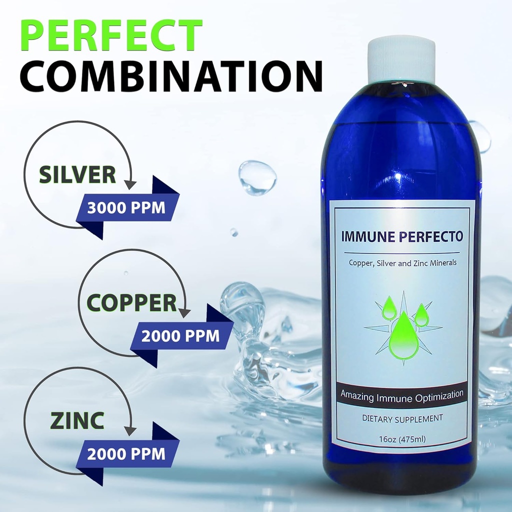 Immune Perfecto - Atomic Particle Trace Minerals of Colloidal Silver, Copper, and Zinc - Perfect on Demand Metabolic Support - 16 oz. (475 ml)… 6