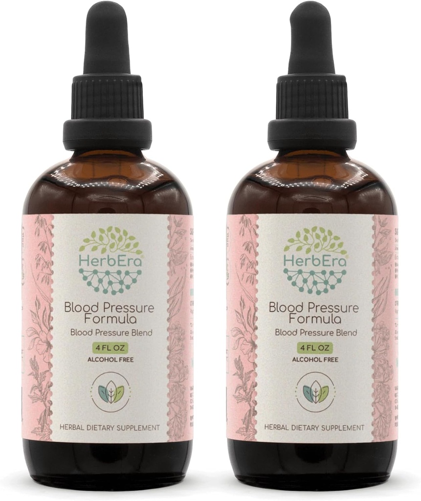 HerbEra Blood Pressure Formula B120 Alcohol-Free Extract Tincture: Hawthorn Leaf, Motherwort Herb, Cayenne Pepper, Hibiscus Flower, Spirulina. Blood Pressure Blend 2x4 Fl Oz 2
