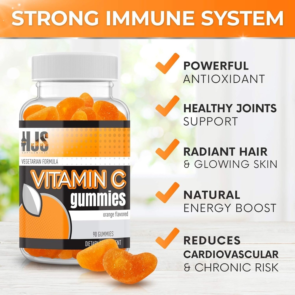 Vitamin C Gummies | Chewable Orange Flavored | Immune Support | Heart Health | Gluten-Free & Vegetarian | Vitamin C Gummies for Adults & Kids- 90 Count 6