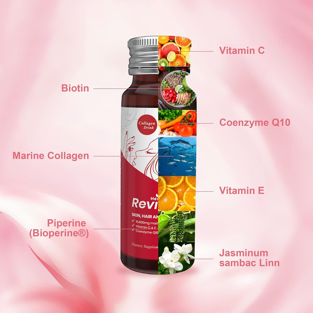 Heivy Liquid Collagen for Women, Collagen Drink with 10,000mg Marine Collagen Peptides, Collagen Liquid for Women for Hair Growth, Skin Repair, Nail Strength, 1.69 Fl Oz (Pack of 10) 3