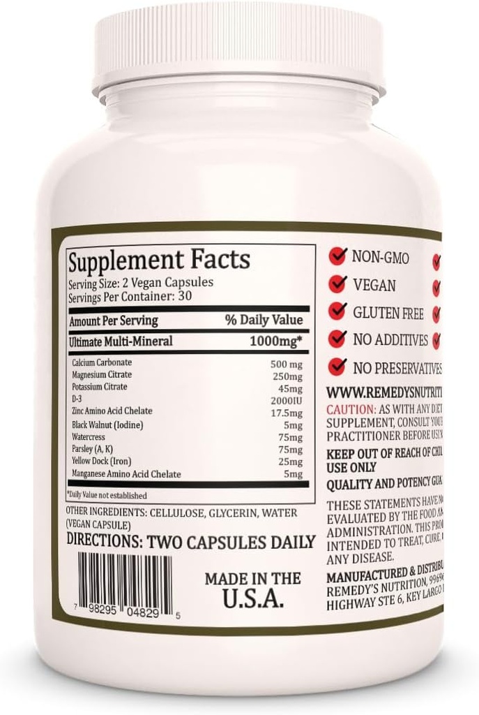 Remedy's Nutrition Ultimate Chelated Multi Mineral | 1,000mg, 60 Vegan Capsules Dietary Supplement | One Month Supply 3