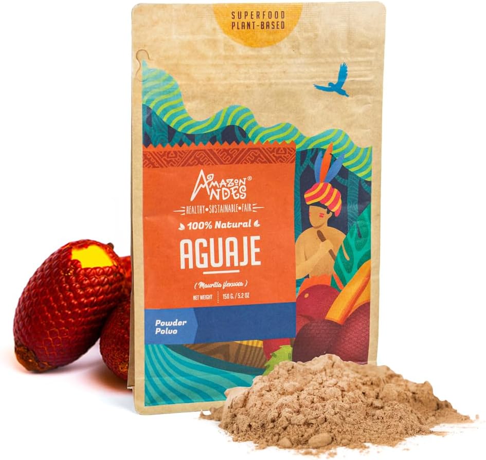 Andes Aguaje Fruit Powder - Buriti Wild Harvested in Peru - Support Menstrual Disorder - Non-GMO Allegen-Free & Vegan - Halal - Contains Phytoestrogens - 5.2 Ounce (40 Servings) 2