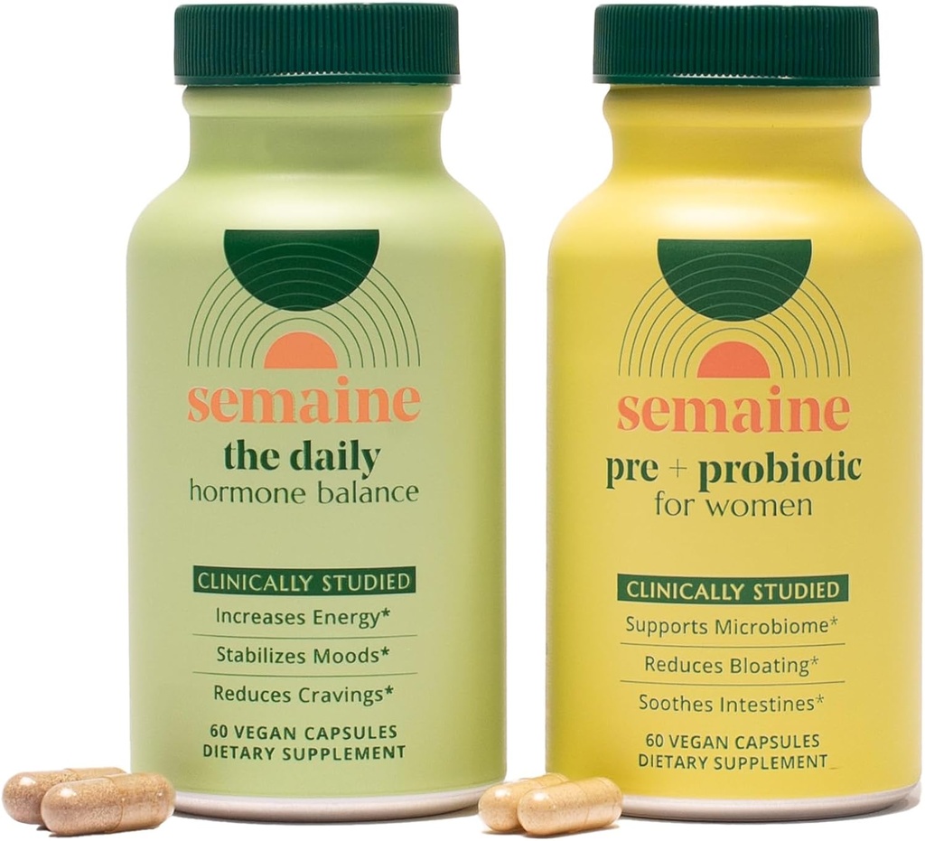 Semaine Hormonal Gut Balance Bundle - Support Cellular Energy, Clear Skin & Mood. Ease Bloating & Indigestion, Support Vaginal Health | 1 Month Supply 2