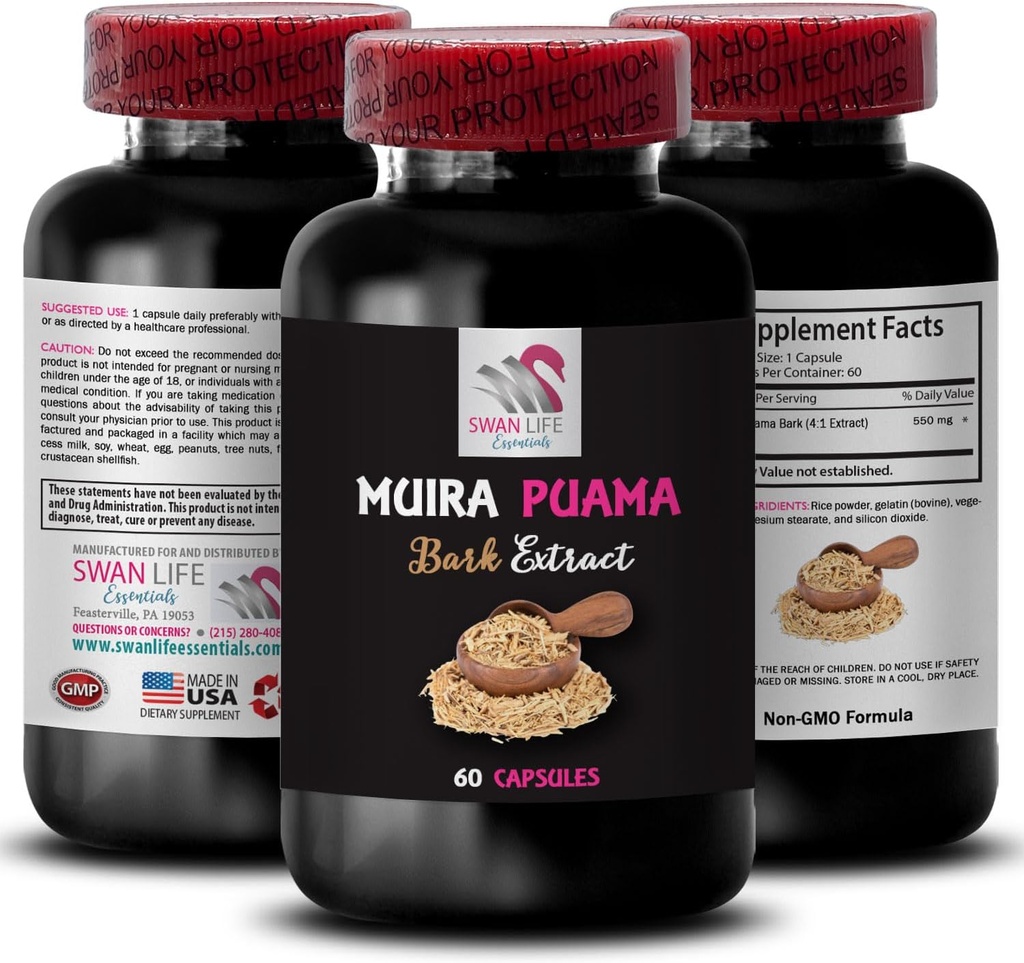 Energy Support Complex - Muira PUAMA BARK Extract - Natural Endurance Lift, Botanical Power Source, Nature’s Energy, Natural Energizer, Mindful Boost, Energizing Routine 1 Bottle 60 Capsules 2