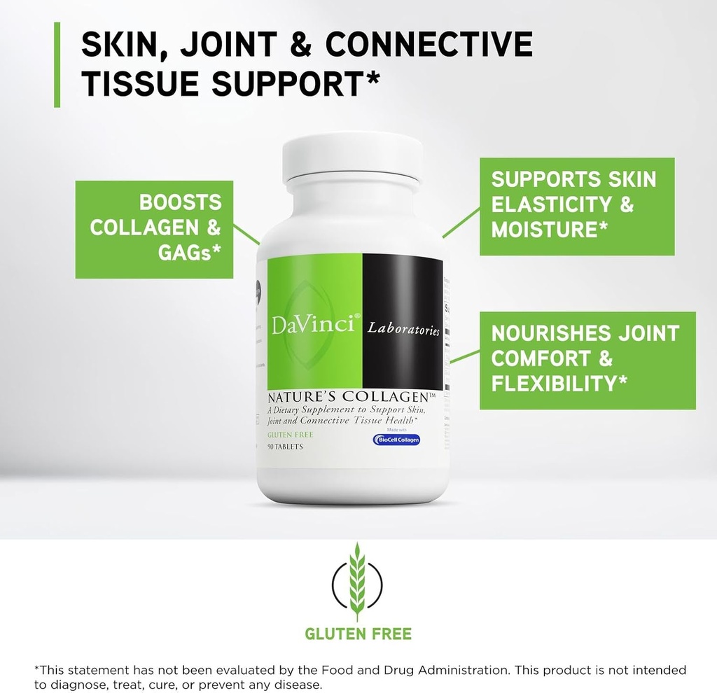 DAVINCI Labs Natures Collagen - BioCell Collagen Supplement with MSM & Glucosamine - Helps to Support Joint Health, Skin Health & Connective Tissues - Gluten-Free - 90 Tablets 4
