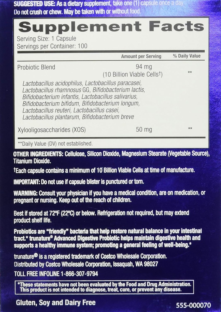 Trunature Advanced Digestive Probiotic, White, 100 Count 3