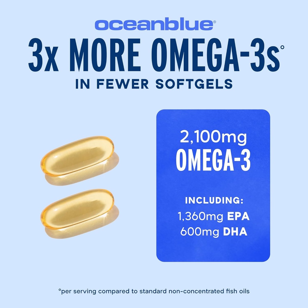 Oceanblue Professional 2100mg | Triple Strength Omega 3 Fish Oil Supplement | Burpless | High Potency EPA DHA | Wild Caught - 120 Count (Pack of 2) Natural Orange Flavor 4