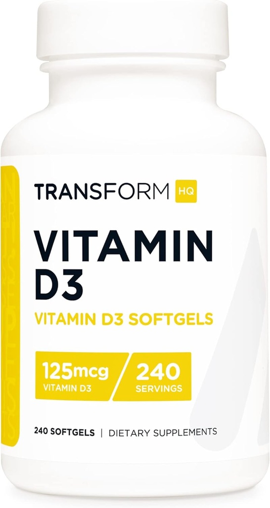 TransformHQ Vitamin D3 5000 IU (125mcg) 240 Softgels - Vitamin D Supplement, Gluten Free, Non-GMO 2