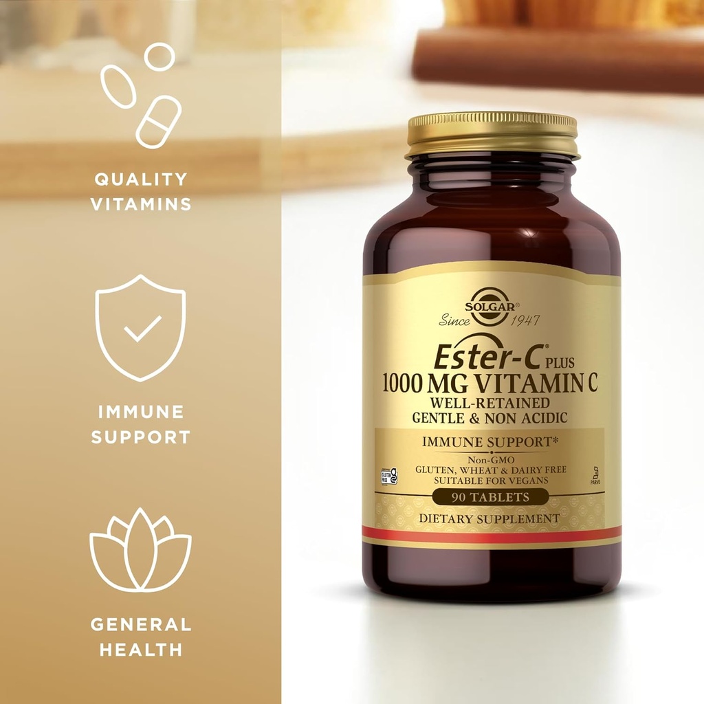 Solgar Ester-C Plus 1000 mg Vitamin C (Ascorbate Complex) - 90 Tablets, Pack of 3 - Gentle & Non Acidic - Supports Upper Respiratory Health - Non-GMO, Gluten Free - 270 Total Servings 5