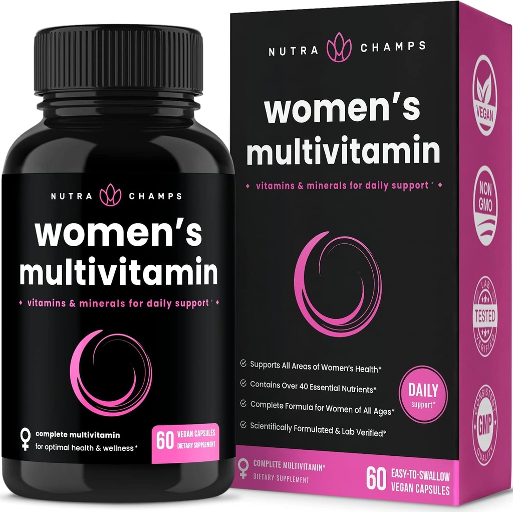 NutraChamps Women's Daily Multivitamin Supplement - Vegan Capsules with Biotin, Vitamins A B C D E K, Calcium, Zinc, Lutein, Magnesium - Premium Multimineral Multivitamin for Women 2