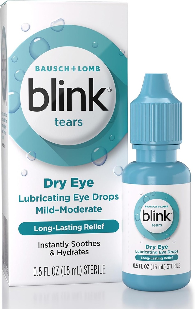 BLINK Tears Lubricating Eye Drops, Moisturizing & Soothing for Mild to Moderate Dry Eyes, with Hyaluronate, Reduces Discomfort, Long-Lasting Hydration, Soothes & Moisturizes, 0.5 Fl Oz 2