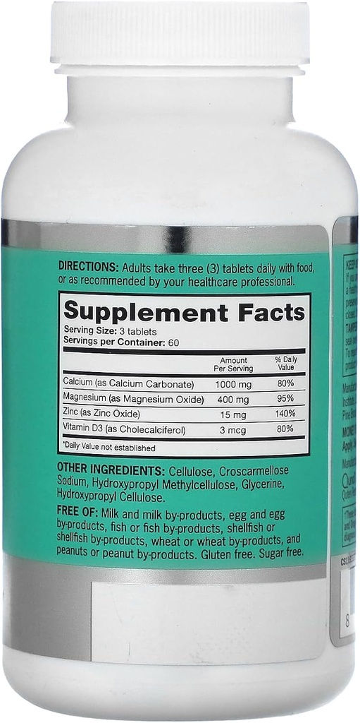 Qunol Calcium 3 in 1 Tablets with Calcium, Magnesium & Zinc for Immune Support, Bone, Nerve, and Muscle Health Supplement, 180 Count 3