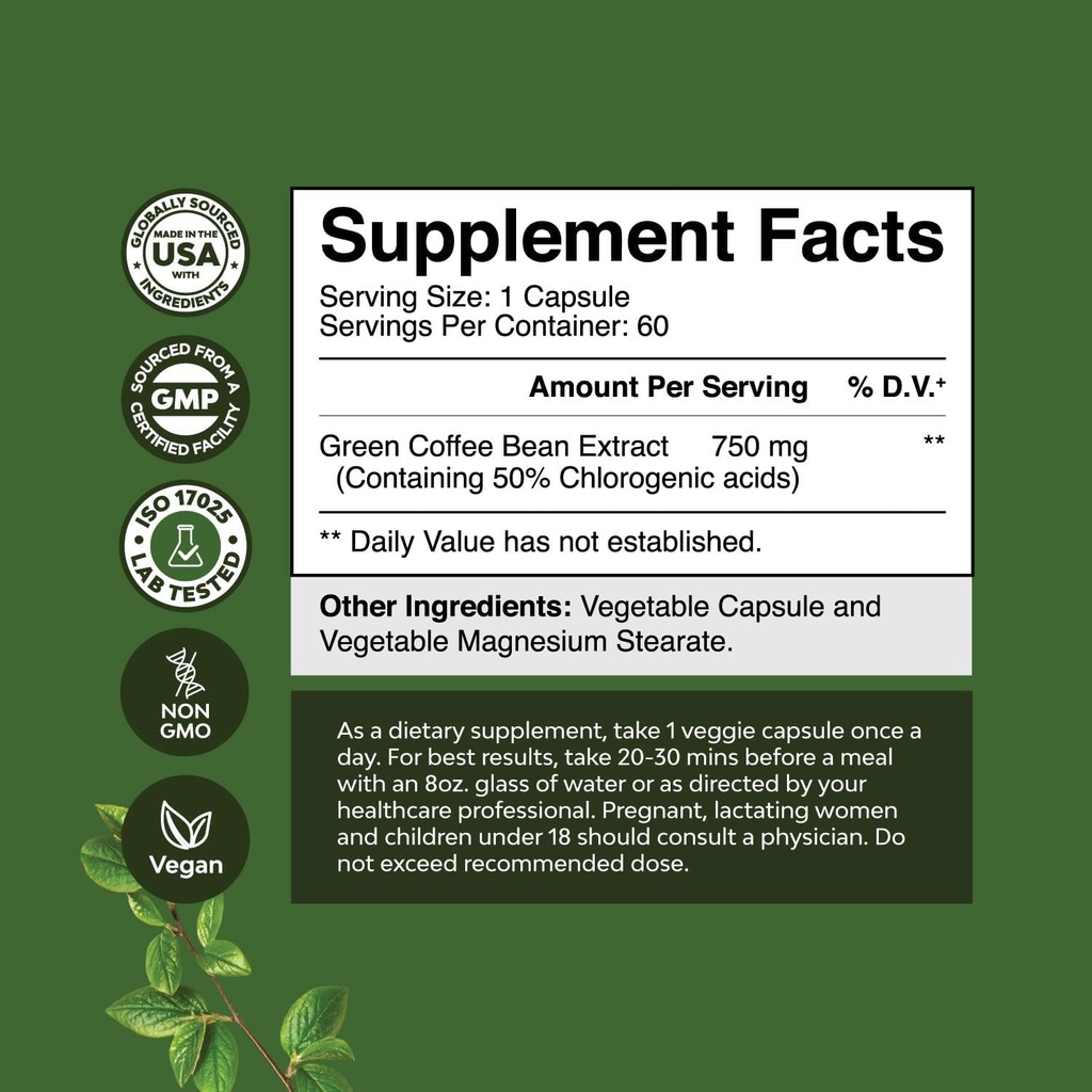 Pure Green Coffee Bean Extract - Super Energizing Green Coffee Extract with 50% Chlorogenic Acid for Antioxidant Heart Health Mental Focus and Size Reduction - Natural Energy Supplement for Adults 3