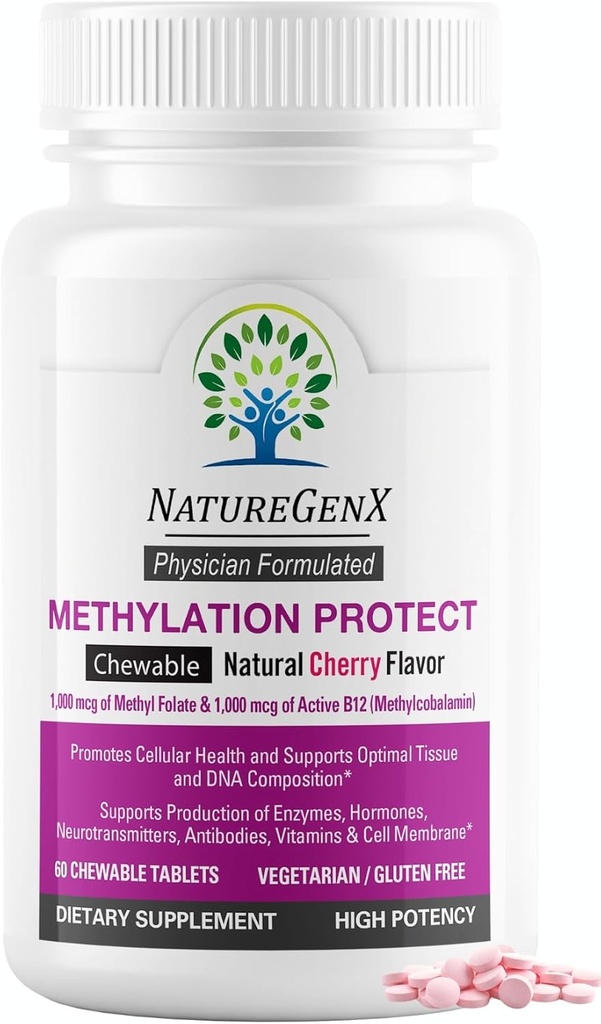 Methylation Protect - Methyl B12 with Methylfolate for MTHFR Support Supplement, Natural Cherry Methylated Vitamins B-12 Plus 5-mthf, Gluten-Free(60 Tablet) 2