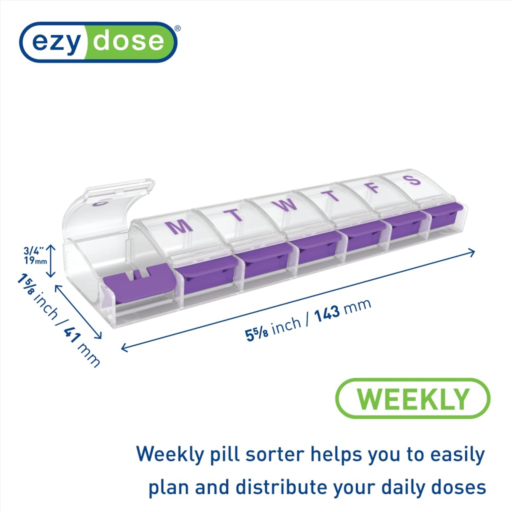 EZY DOSE Weekly (7-Day) Pill Case, Medicine Planner, Vitamin Organizer Box, Medium Push-Button Compartments, Convenient and Easy to Use, Color May Vary, BPA Free 3