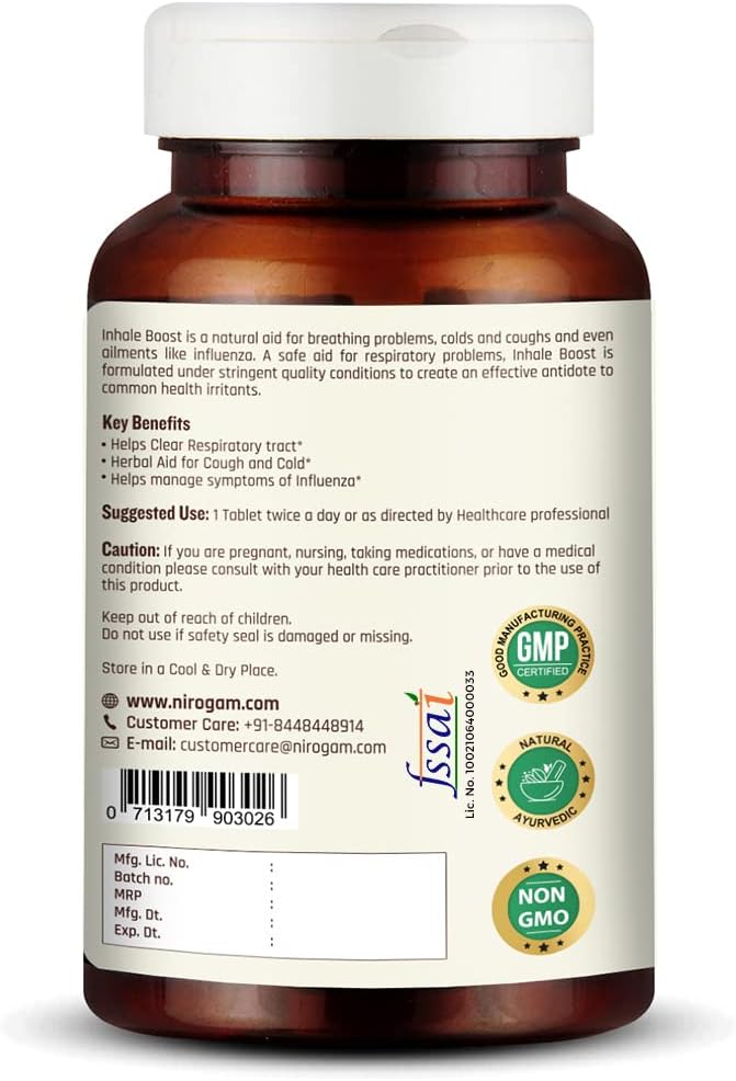 Nirogam Inhale Boost 120 Tablets a Bottle I Lung Support Supplement | Lung Health Supplement | Lung Detox 3
