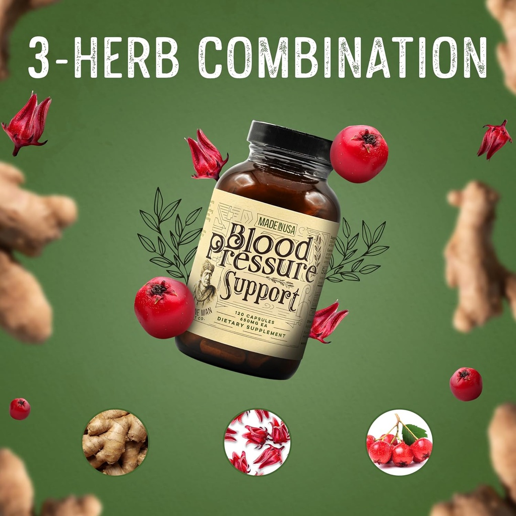 Medicine Man Plant Co. Blood Pressure Support 120 Capsules - Natural Herbal Pills with Hawthorn, Rosella Hibiscus, and Ginger - Organic and Herbal Supplement 5