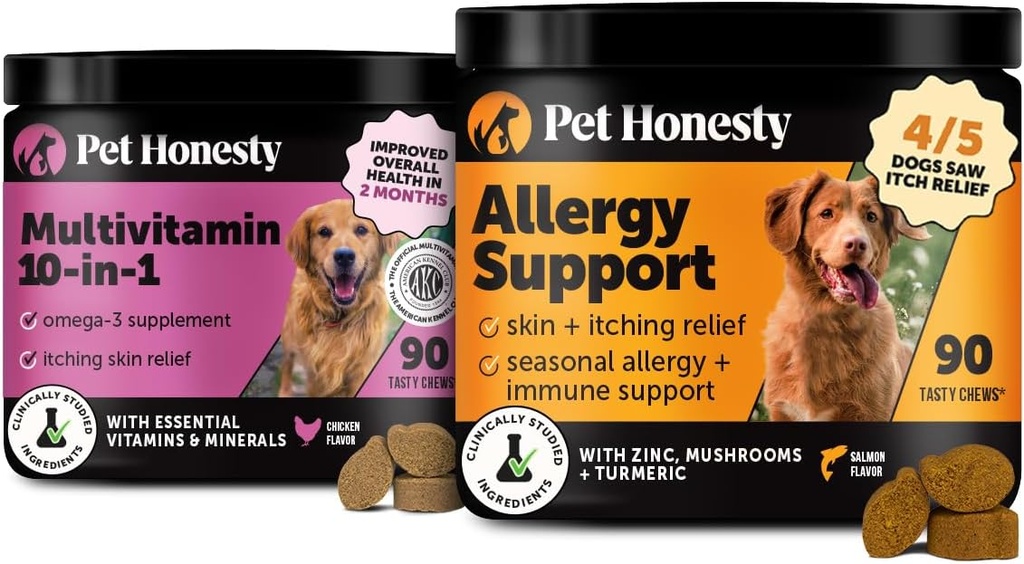 10 in 1 Multivitamin + Allergy Support Soft Chew Supplement Bundle - Skin & Seasonal Pollen Allergies - Itch Relief for Dogs - Joint, Digestive, Heart, Skin, Coat & Immune Support Vitamin 2