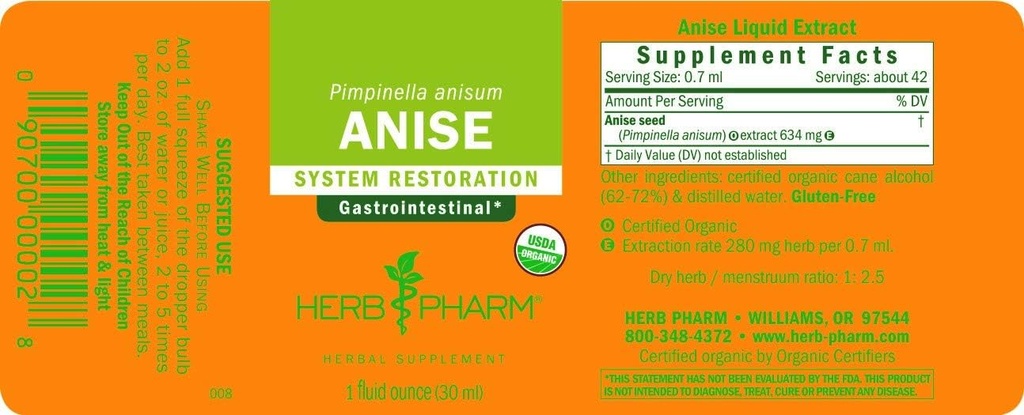Herb Pharm Certified Organic Anise Liquid Extract for Digestive Support, 1 Fl Oz (Pack of 1) 1 Fl Oz 6