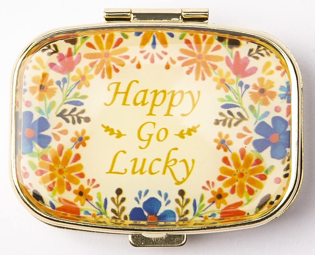 AmyZone Metal Pill Organizer Travel Friendly Portable Compact Pill Box Cute Pill Case to Hold Vitamins/Tylenol/Fish Oil/Supplements/Meds/Tablet for Purse/Pocket(Happy Go Lucky) 2